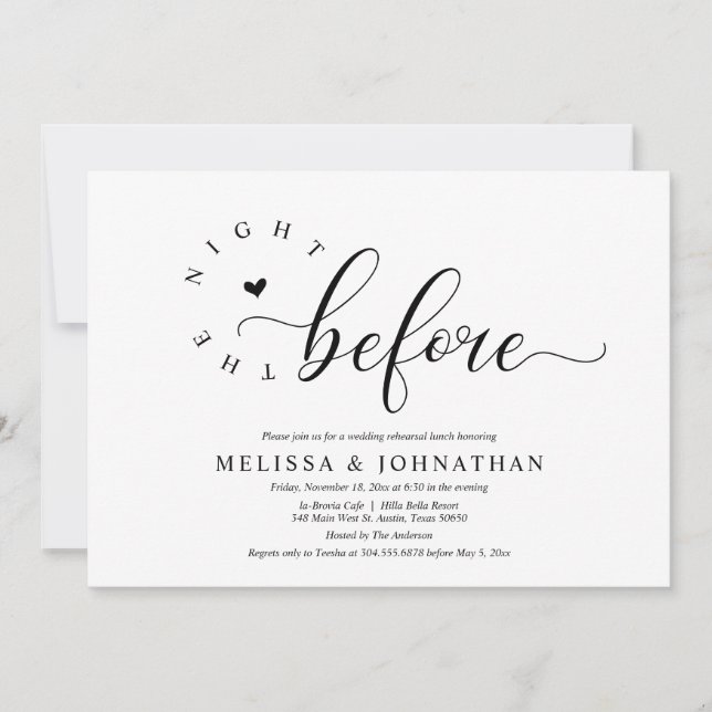 Convites Na Noite Anterior, Janta De Ensaio De Casamento (Frente)