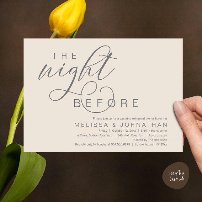 Convites Na Noite Anterior, Janto de Ensaio de Casamento Cl (The Night Before, Classy Romantic Wedding Rehearsal Dinner Invitation Card PDF Modern Cream Grey)