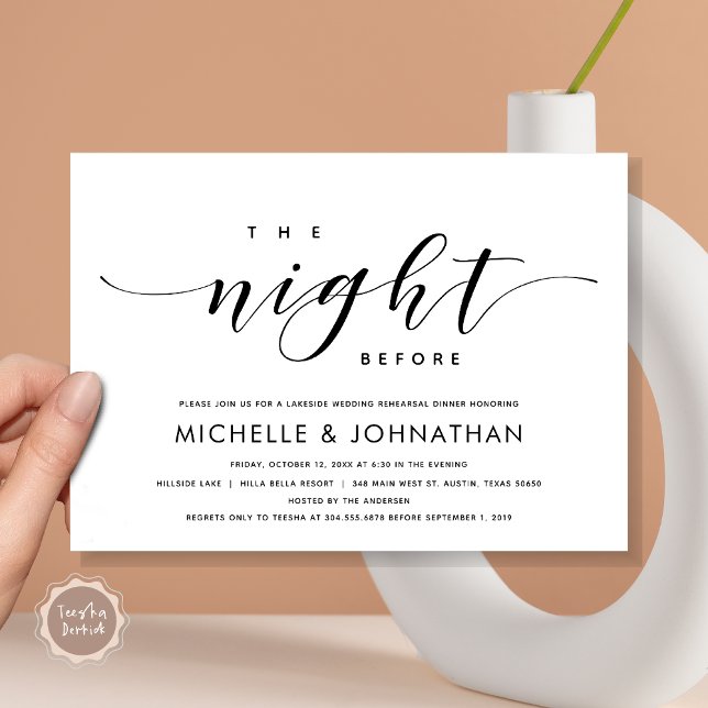 Convites Na Noite Anterior, Janto Moderno de Ensaio De Casa (The Night Before, Modern Wedding Rehearsal Dinner Invitation Card, Printed and File, in Black White.)