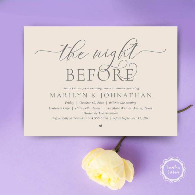 Convites Na Noite Anterior, Janto Perfeito De Ensaio De Cas (The Night Before, Perfect Wedding Rehearsal Dinner Modern Classy Invitation Card, PDF, Cream Grey)