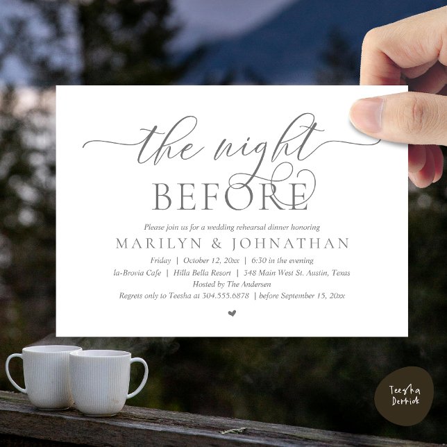 Convites Na Noite Anterior, Janto Perfeito De Ensaio De Cas (The Night Before, Perfect Wedding Rehearsal Dinner Modern Classy Invitation Card, PDF, Dark Grey)