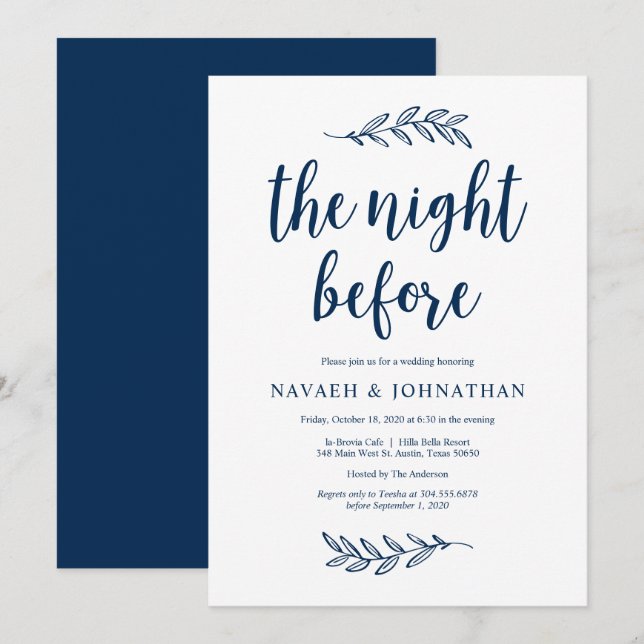 Convites Na noite anterior, Marinho Azul, Janto de ensaio W (Frente/Verso)