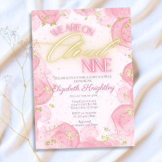 Convites Na Nuvem Rosa Nove 9, Chá de fraldas Dourado da Ga