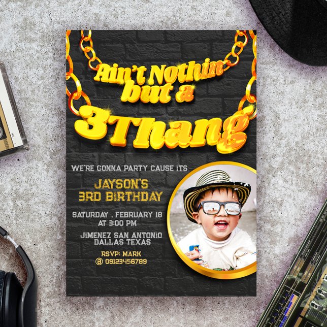Convites Nada além de 3 Thang - Hip Hop w/ Photo (Criador carregado)