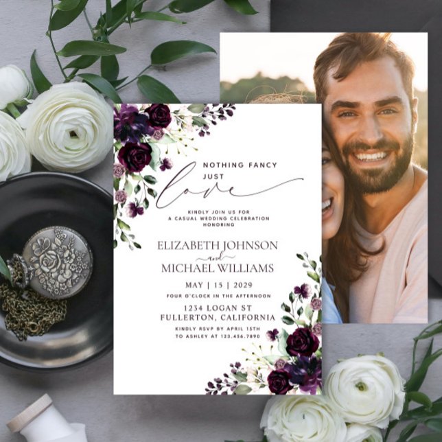 Convites Nada de Elegante Apenas Amor Ameixa Roxo Casual Fo (Criador carregado)