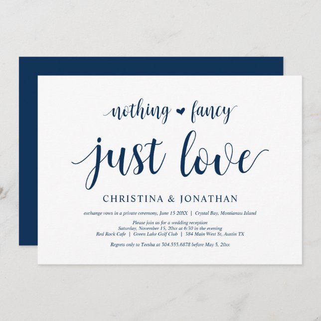 Convites Nada de Fantasia, Apenas Amor, Azul Marinho, Casam (Frente/Verso)