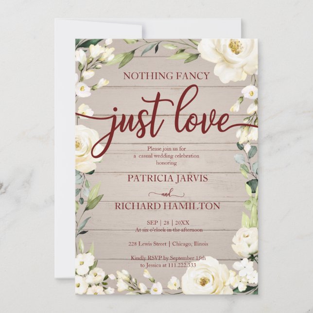 Convites Nada de Fantasia, Apenas Amor Casamento Floral Rús (Frente)
