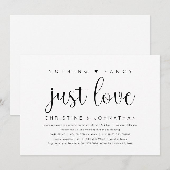Convites Nada de Fantasia, Apenas Amor, Festa de Casamento  (Frente/Verso)