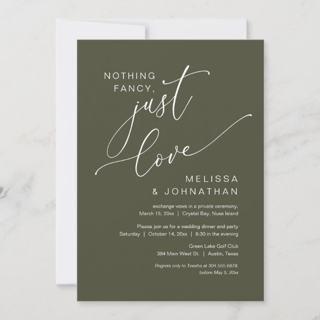 Convites Nada de Luxo, Apenas Amor, Casamento Intimo (Frente)