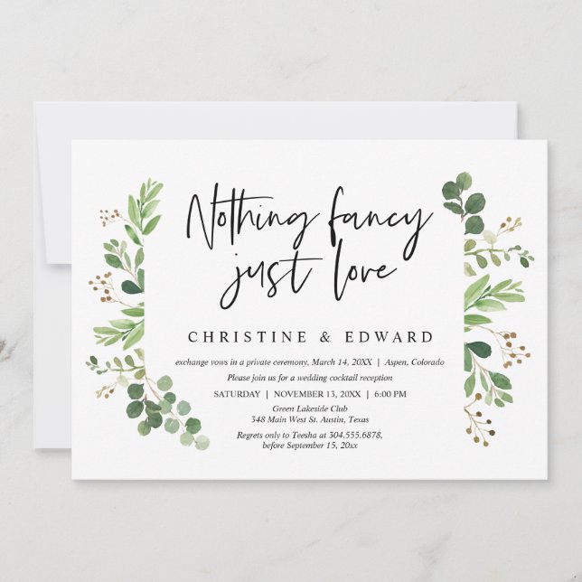 Convites Nada de Luxo, Apenas Amor, Casamento Intimo (Frente)