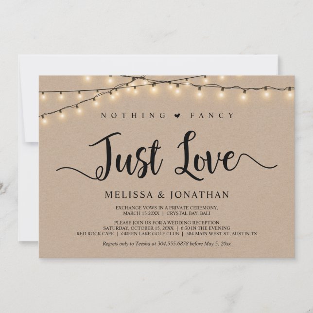 Convites Nada de Luxo, Apenas Amor, Casamento Simples com L (Frente)