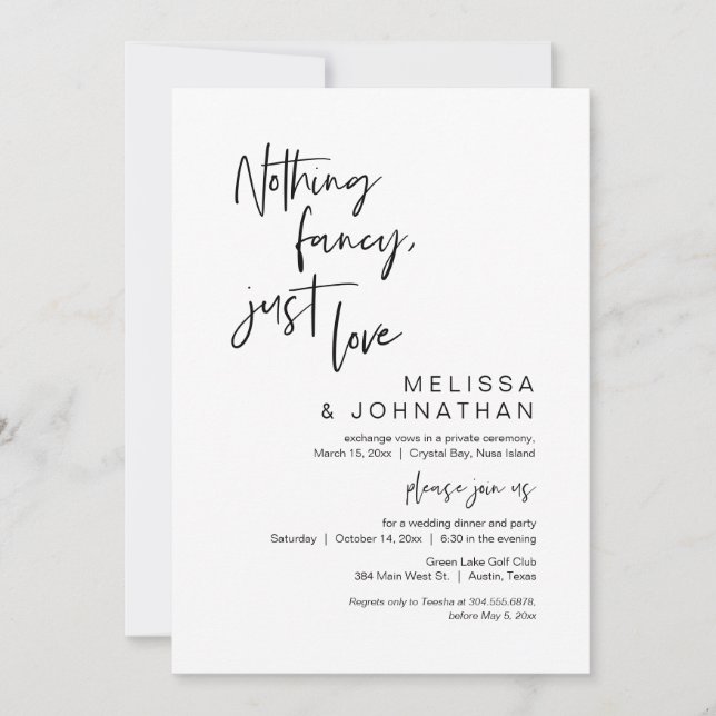 Convites Nada de Luxo, Apenas Amor, Festa de Casamento Inti (Frente)