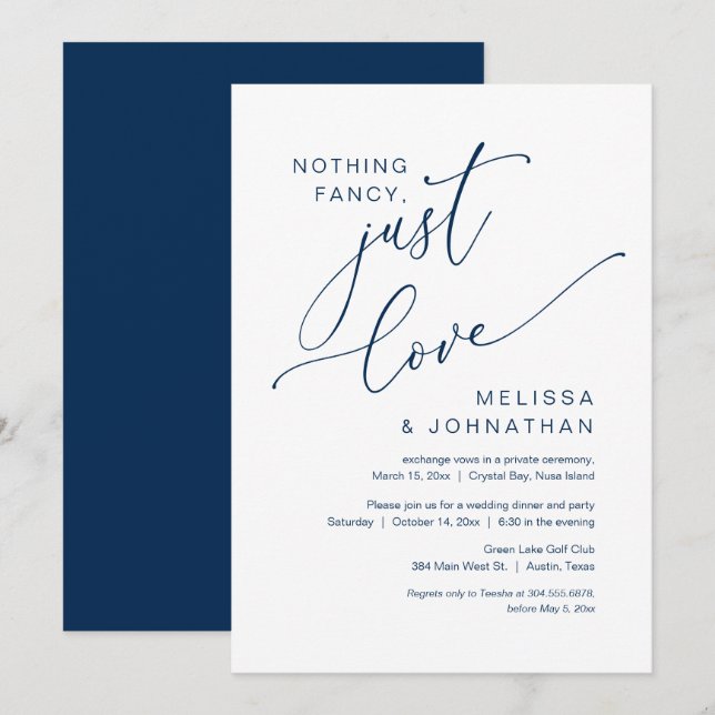 Convites Nada de Luxo, Apenas Amor, Jantar de Casamento às  (Frente/Verso)