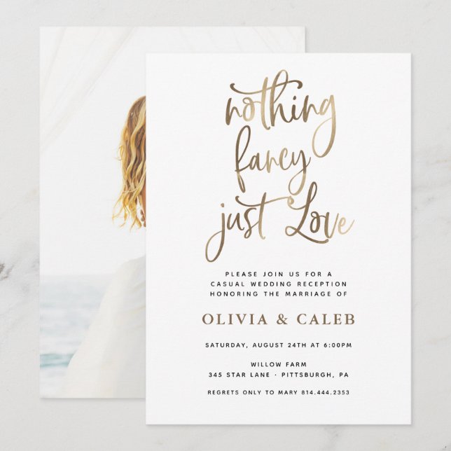 Convites Nada de Luxo, Apenas Amor Recepção de Casamento (Frente/Verso)
