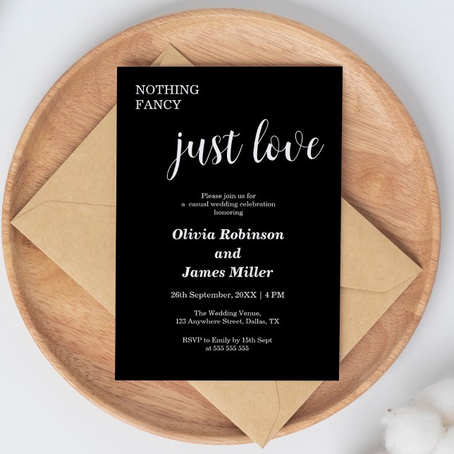 Convites Nada De Rico Apenas Adora Casamento Casual (Nothing Fancy Just Love Black  Casual Wedding Invitation )