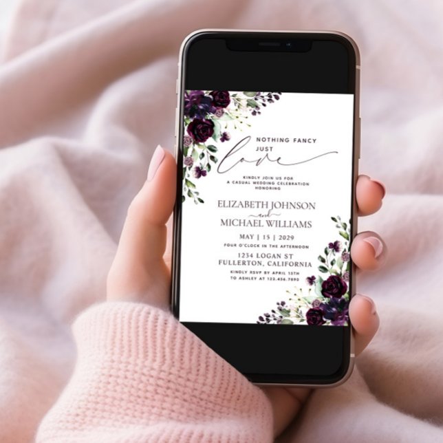 Convites Nada De Rico Apenas Adora Casamento Casual Roxo (Criador carregado)