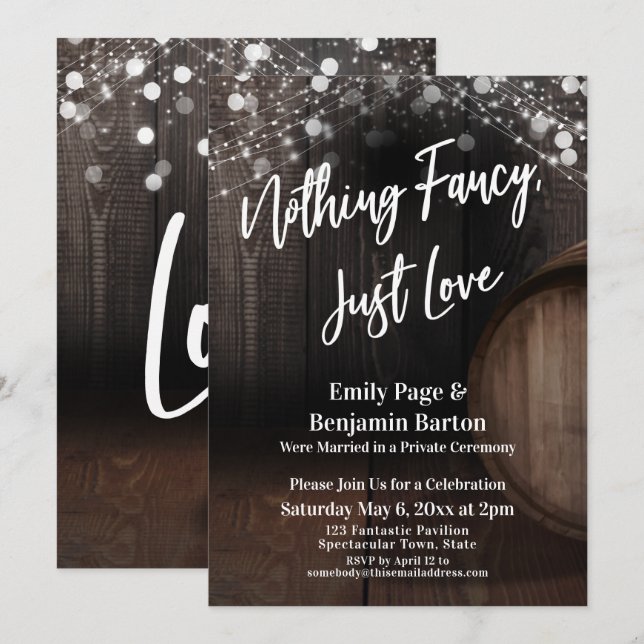 Convites Nada de Rico, apenas adoro barril de vinho e luzes (Frente/Verso)