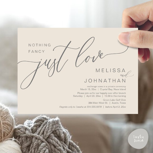 Convites Nada De Rico Apenas Amor, Elopement Brunch (Celebrate with us, Nothing Fancy Just Love, Romantic Wedding Brunch Invitation Card PDF Cream Grey)