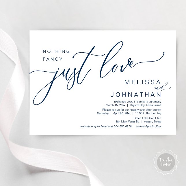 Convites Nada De Rico Apenas Amor, Elopement Brunch (Celebrate with us, Nothing Fancy Just Love, Romantic Wedding Brunch Invitation Card PDF Navy Blue)
