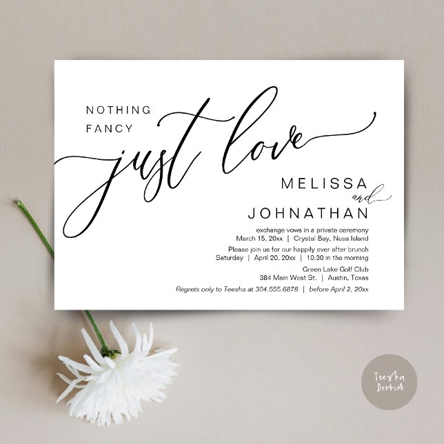 Convites Nada De Rico Apenas Amor, Elopement Brunch (Celebrate with us, Nothing Fancy Just Love, Romantic Wedding Brunch Invitation Card PDF Black White)
