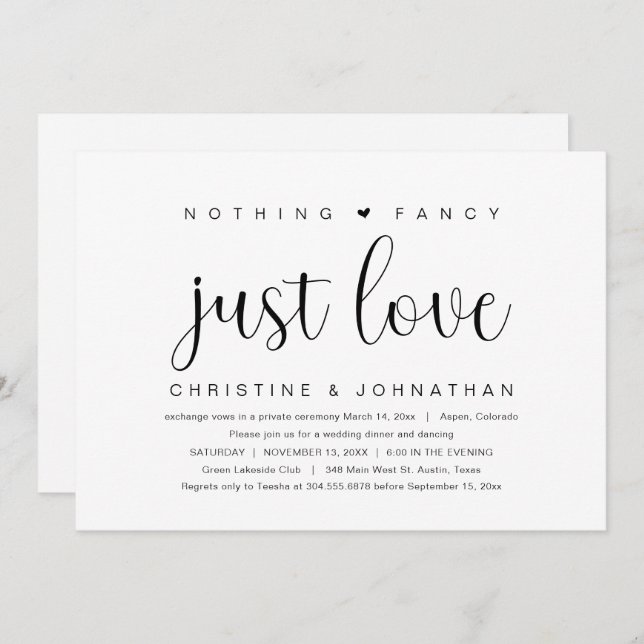 Convites Nada De Rico Apenas Amor, Festa De Elopemento De C (Frente/Verso)