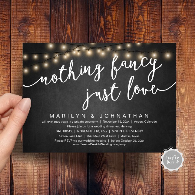 Convites Nada de Rico, apenas amor, Janto de casamento russ (Nothing Fancy, Just Love, Rustic Cottage Wedding Dinner Invitation Card, PDF, Chalkboard)
