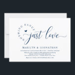 Convites Nada de Rico, apenas amor, Janto de elogios de cas<br><div class="desc">Nada de Rico, Apenas Amor, Feliz para sempre após a festa, cartão de convite para elopemento de casamento, no esquema do Marinho Azul. Este livro temático de elopemento de casamento é perfeito para a festa de festa de casamento de posto de casamento. Adicione seus detalhes do convite para comemoração do...</div>