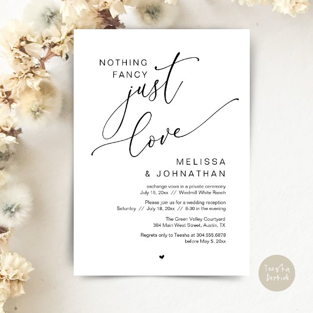 Convites Nada de Rico, apenas amor, Janto Recepção de casam (Nothing Fancy Just Love Wedding Reception Dinner Lunch Brunch Romantic Invites Card PDF Black White)