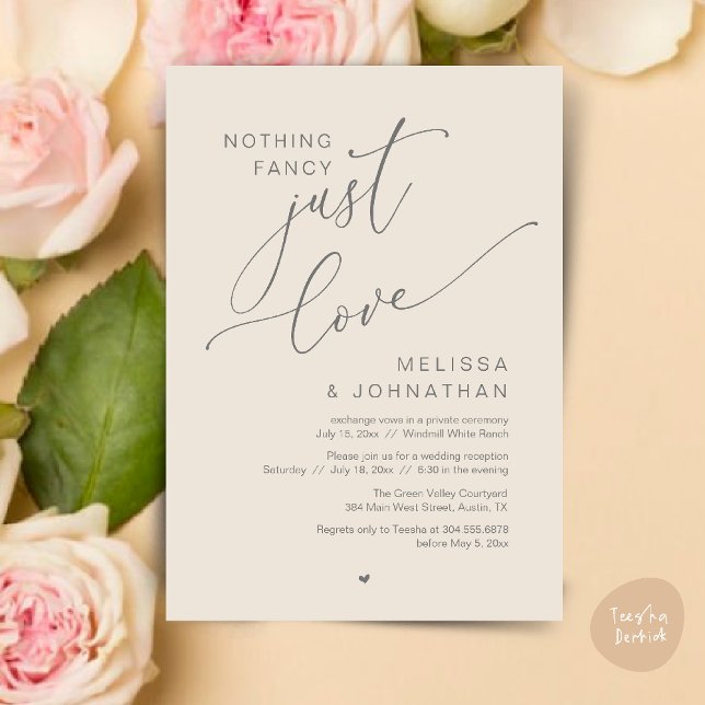 Convites Nada de Rico, apenas amor, Janto Recepção de casam (Nothing Fancy Just Love Wedding Reception Dinner Lunch Brunch Romantic Invites Card PDF Cream Grey)