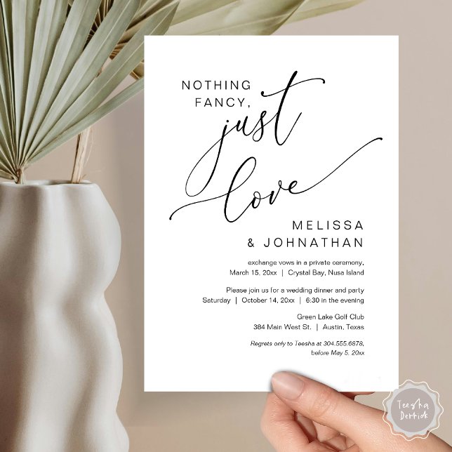 Convites Nada de Rico, apenas amor, noivado Invita (Nothing Fancy, Just Love, Wedding Elopement Invitation Card, PDF, Modern Romantic, Black and White)