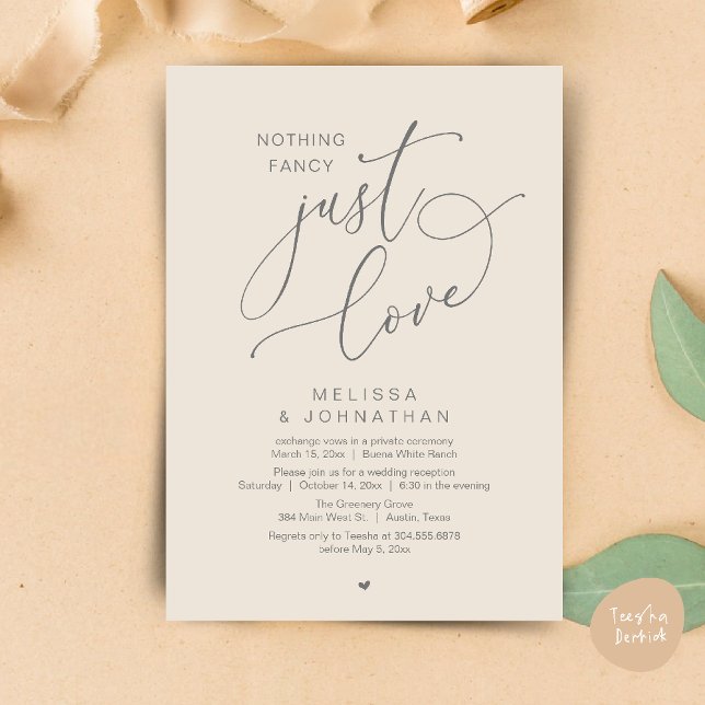 Convites Nada de Rico, apenas amor, Recepção de casamento (Nothing Fancy, Just Love, Wedding Reception Dinner Party Brunch Lunch Invitation Card Cream Grey)
