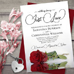 Convites Nada Rico Adora Casamento Elegante De Rosas vermel<br><div class="desc">Este belo convite para o casamento apresenta uma rosa vermelha romântica solteiro de longo curso que se deita do seu lado refletindo numa piscina de água. O título está escrito em letras de rico e lê: Nada de Rico, Apenas amor. Este convite é a combinação perfeita entre moderno e eterno...</div>