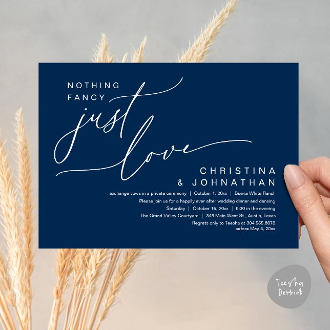Convites Nada Rico Apenas Adora Festa Jante De Casamento (Nothing Fancy Just Love Modern Romantic Wedding Dinner Lunch Brunch Party Invites Card Navy Blue)