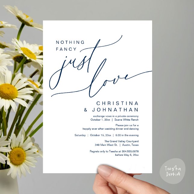 Convites Nada Rico Apenas Adora Festa Jante De Casamento (Nothing Fancy Just Love Modern Romantic Wedding Dinner Lunch Brunch Party Invites Card Navy Blue)