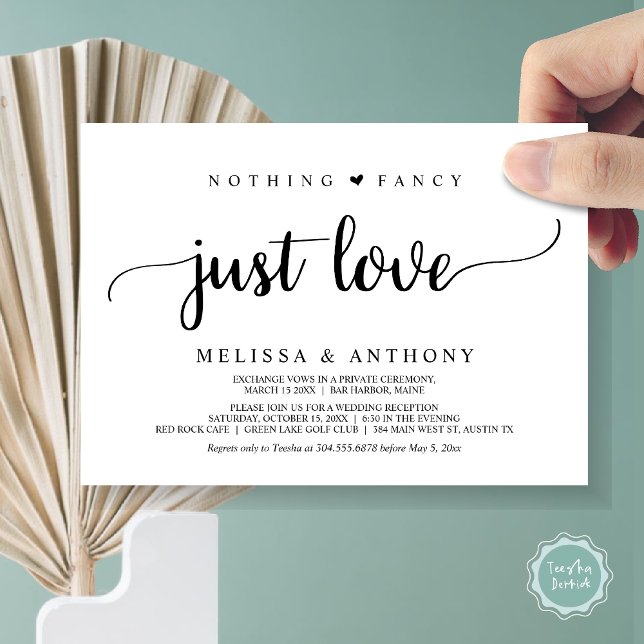 Convites Nada sofisticado, apenas amor, casamento rústico e (Nothing Fancy Just Love, Elopement, Rustic Wedding Invitation Card, in Black and White)