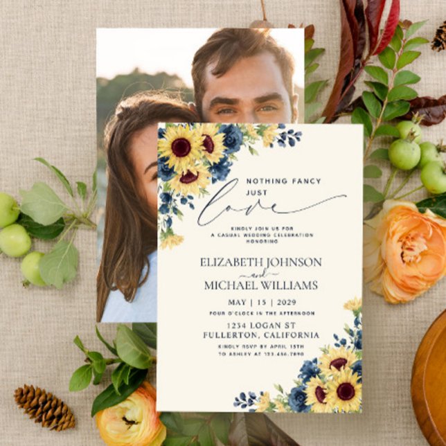 Convites Nada sofisticado apenas amor Girassol Azul Marinho (Criador carregado)