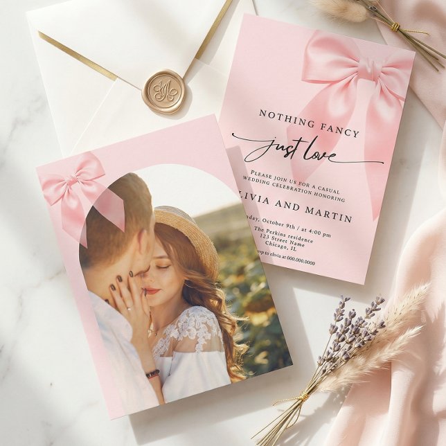 Convites Nada sofisticado apenas amor laço rosa foto casame (Criador carregado)