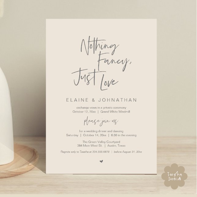 Convites Nada sofisticado, apenas amor Moderno Minimalista  (Nothing Fancy Just Love Modern Minimalist Casual Wedding Dinner Invitation Card in Cream Grey)