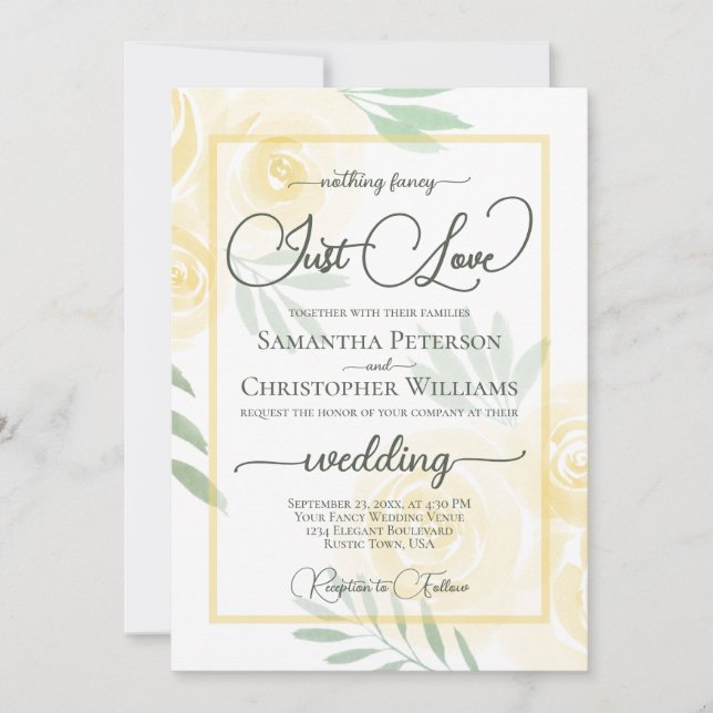 Convites Nada sofisticado, apenas amor, rosas amarelas Boho (Frente)
