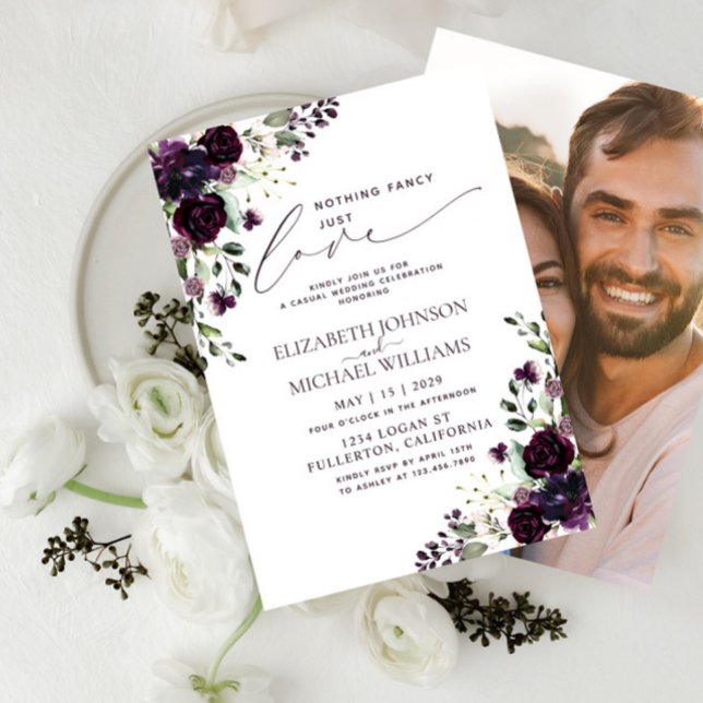 Convites Nada sofisticado apenas amor roxo foto casamento (Criador carregado)