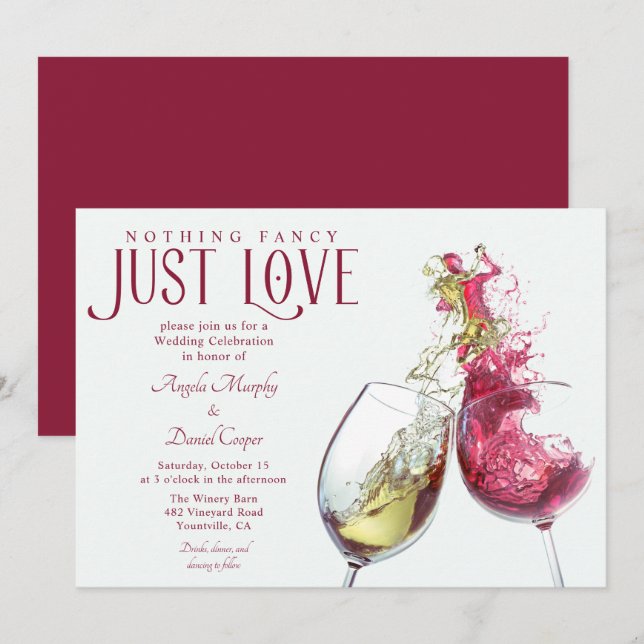 Convites Nada sofisticado, apenas amor. Vinho tinto e branc (Frente/Verso)