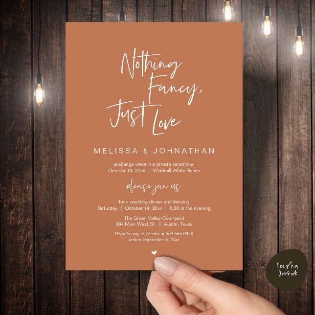 Convites Nada sofisticado, só amor, Jantar de Casamento Mod (Nothing Fancy Just Love, Modern Wedding Reception Dinner Lunch Brunch Invites Card in Terracotta)