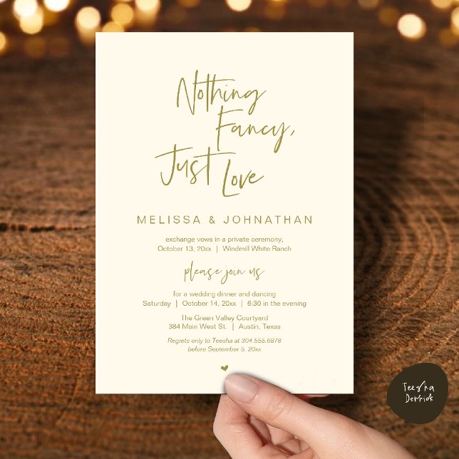 Convites Nada sofisticado, só amor, Jantar de Casamento Mod (Nothing Fancy Just Love, Modern Wedding Reception Dinner Lunch Brunch Invites Card in Yellow Gold)