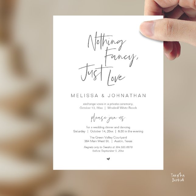 Convites Nada sofisticado, só amor, Jantar de Casamento Mod (Nothing Fancy Just Love, Modern Wedding Reception Dinner Lunch Brunch Invites Card in Dark Grey)