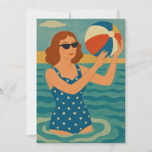 Convites Nadador Vintage com Bola de Praia