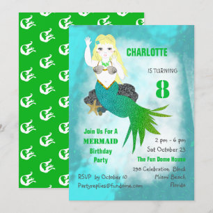Convites Nadar Sereia, Festa de aniversário Bonita, Convid