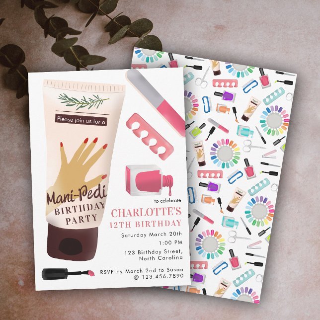 Convites Nails Manicure Pedicure Mani Pedi Girls Birthday (Nails Manicure Pedicure Mani Pedi Girls Birthday Invitation)