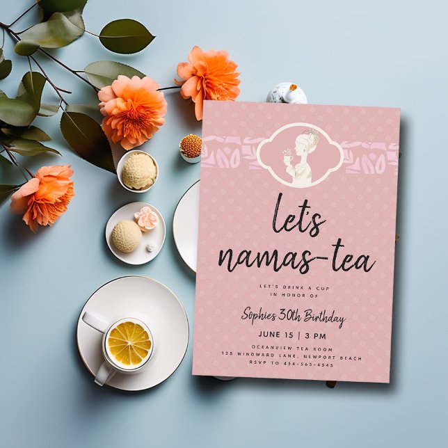 Convites Namas-tea Engraçado Frio Chic Party aniversário de (tea party birthday invitation 30th women namaste yoga joke funny humorous cute pink elegant classy)