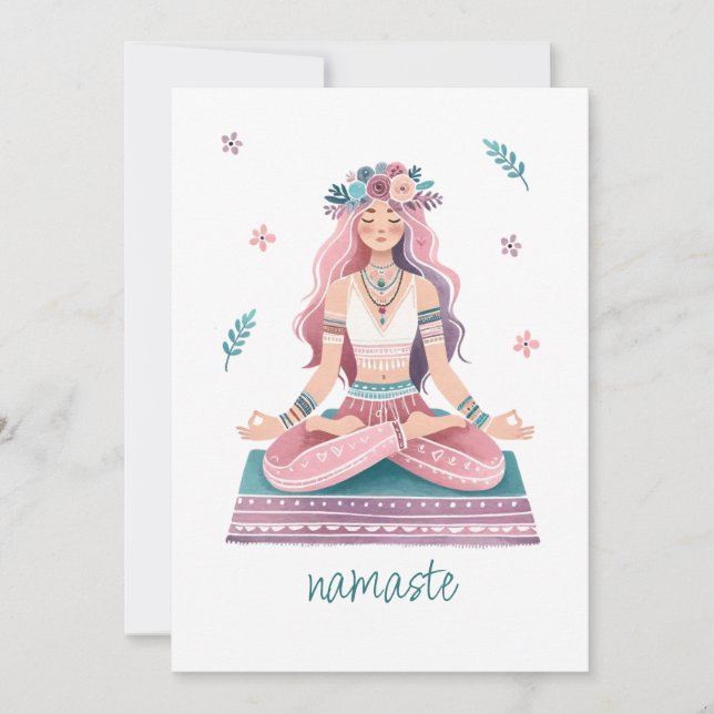 Convites Namaste-meditierende Frau- boho Illustration (Frente)