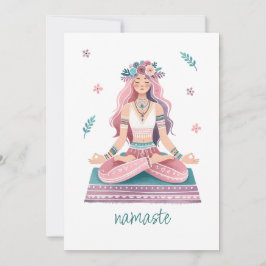 Convites Namaste-meditierende Frau- boho Illustration